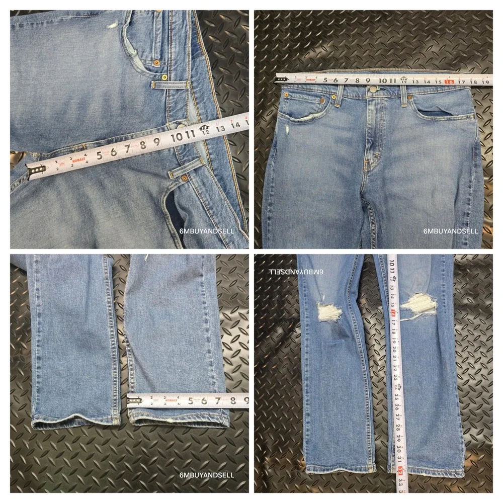 Levis 511 Slim Fit Mens Jeans 36x32 Blue Distressed Ripped‎ Denim 04511-4907